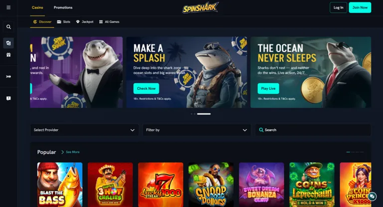 spinshark casino games